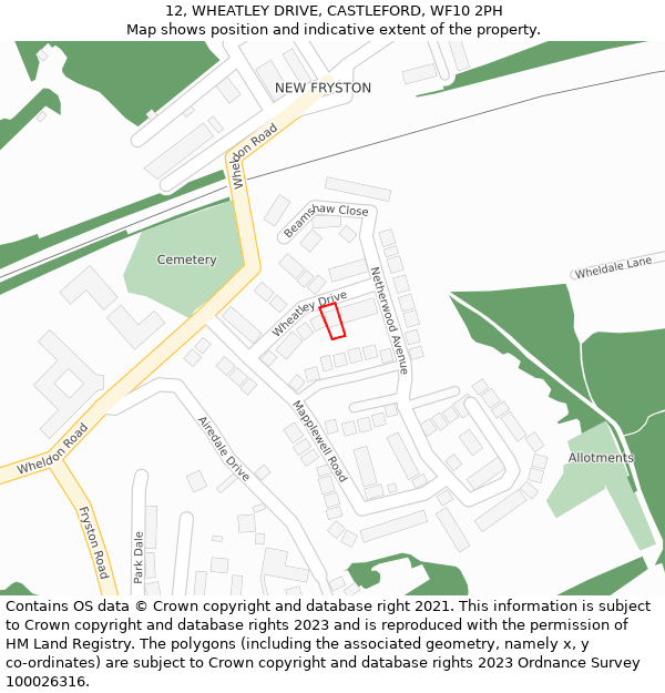12, WHEATLEY DRIVE, CASTLEFORD, WF10 2PH: Location map and indicative extent of plot