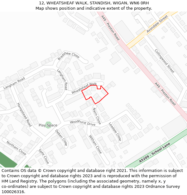 12, WHEATSHEAF WALK, STANDISH, WIGAN, WN6 0RH: Location map and indicative extent of plot