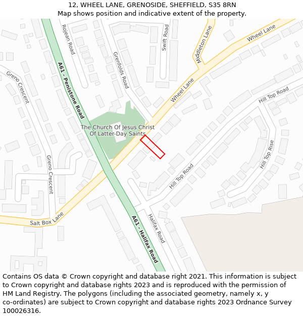 12, WHEEL LANE, GRENOSIDE, SHEFFIELD, S35 8RN: Location map and indicative extent of plot