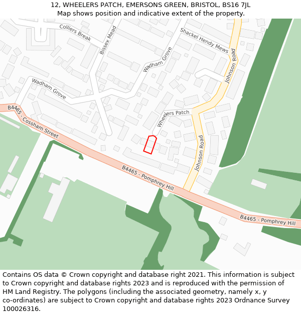 12, WHEELERS PATCH, EMERSONS GREEN, BRISTOL, BS16 7JL: Location map and indicative extent of plot