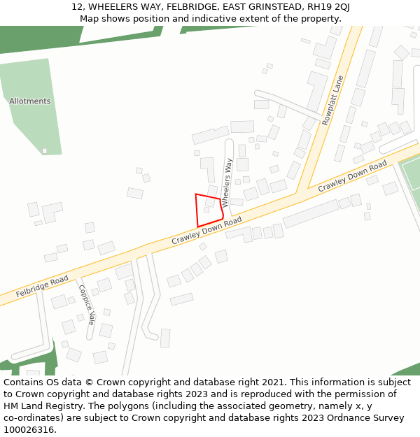 12, WHEELERS WAY, FELBRIDGE, EAST GRINSTEAD, RH19 2QJ: Location map and indicative extent of plot