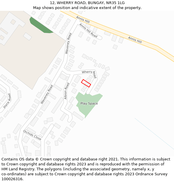 12, WHERRY ROAD, BUNGAY, NR35 1LG: Location map and indicative extent of plot