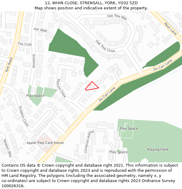 12, WHIN CLOSE, STRENSALL, YORK, YO32 5ZD: Location map and indicative extent of plot