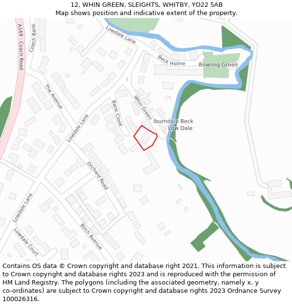 12, WHIN GREEN, SLEIGHTS, WHITBY, YO22 5AB: Location map and indicative extent of plot