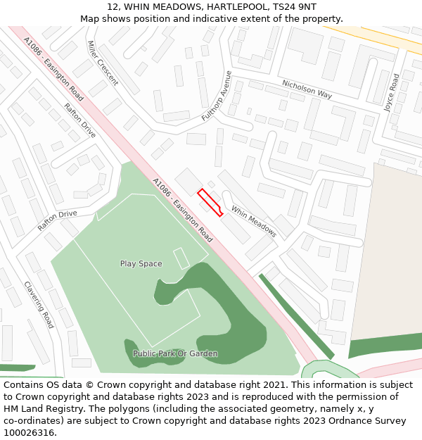 12, WHIN MEADOWS, HARTLEPOOL, TS24 9NT: Location map and indicative extent of plot