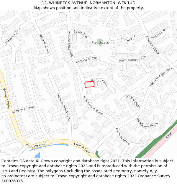 12, WHINBECK AVENUE, NORMANTON, WF6 1UD: Location map and indicative extent of plot