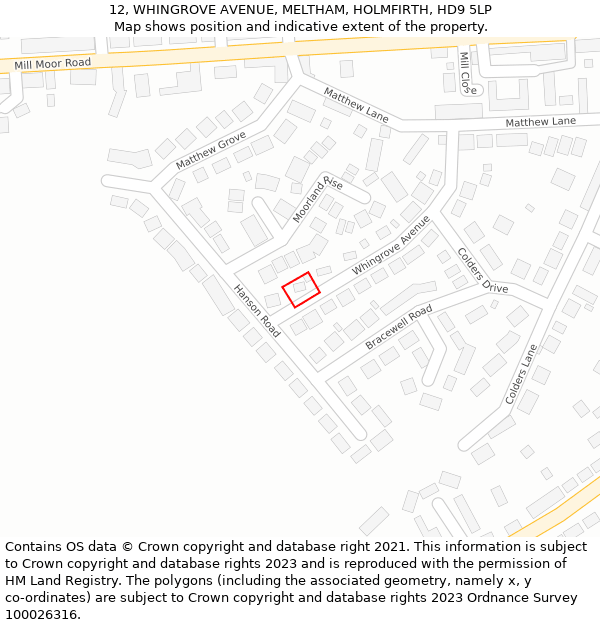 12, WHINGROVE AVENUE, MELTHAM, HOLMFIRTH, HD9 5LP: Location map and indicative extent of plot