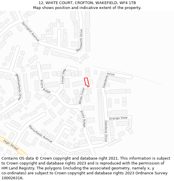 12, WHITE COURT, CROFTON, WAKEFIELD, WF4 1TB: Location map and indicative extent of plot