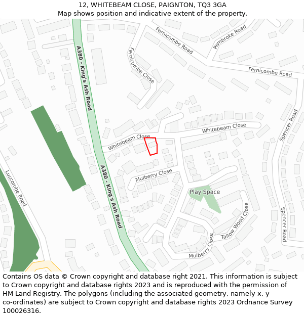 12, WHITEBEAM CLOSE, PAIGNTON, TQ3 3GA: Location map and indicative extent of plot