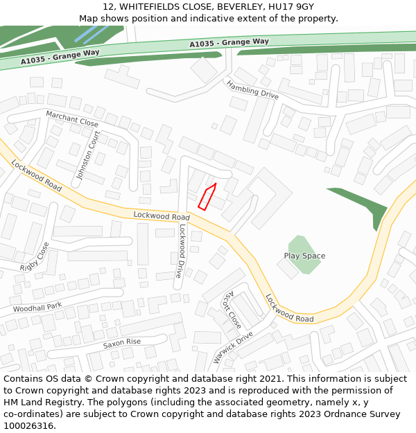 12, WHITEFIELDS CLOSE, BEVERLEY, HU17 9GY: Location map and indicative extent of plot