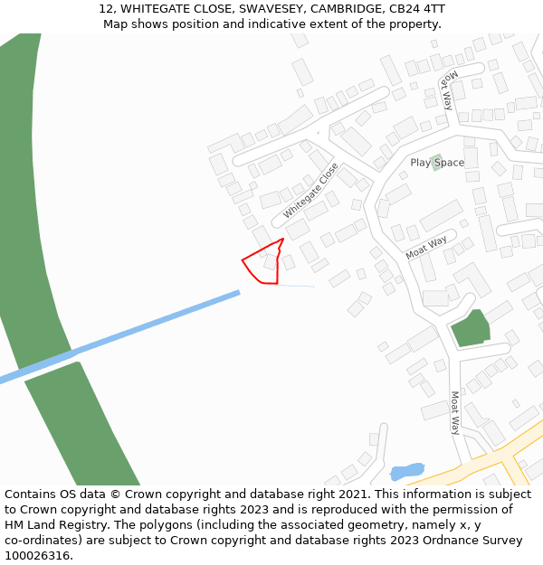 12, WHITEGATE CLOSE, SWAVESEY, CAMBRIDGE, CB24 4TT: Location map and indicative extent of plot