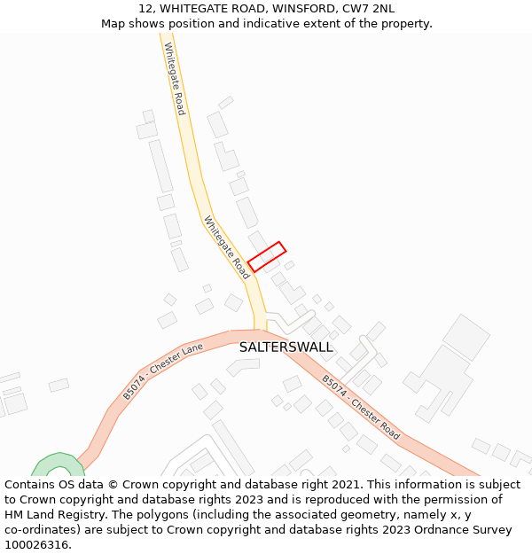 12, WHITEGATE ROAD, WINSFORD, CW7 2NL: Location map and indicative extent of plot