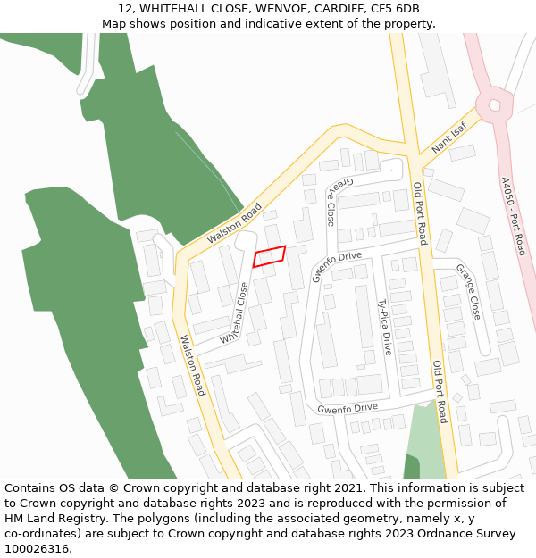 12, WHITEHALL CLOSE, WENVOE, CARDIFF, CF5 6DB: Location map and indicative extent of plot