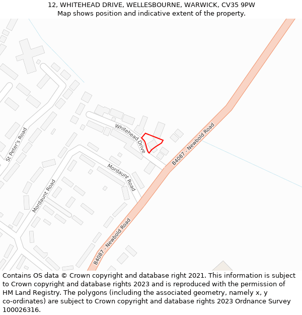 12, WHITEHEAD DRIVE, WELLESBOURNE, WARWICK, CV35 9PW: Location map and indicative extent of plot