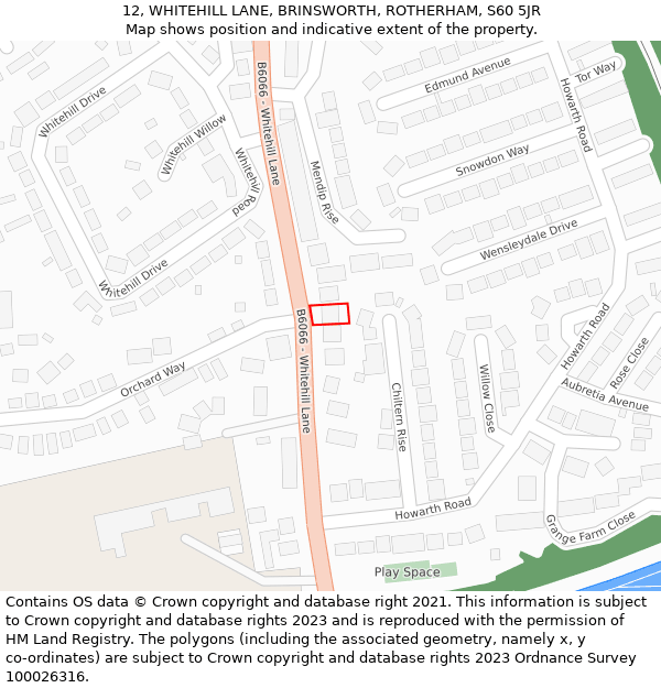 12, WHITEHILL LANE, BRINSWORTH, ROTHERHAM, S60 5JR: Location map and indicative extent of plot