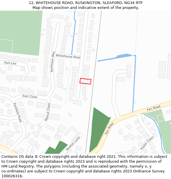 12, WHITEHOUSE ROAD, RUSKINGTON, SLEAFORD, NG34 9TP: Location map and indicative extent of plot