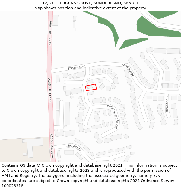 12, WHITEROCKS GROVE, SUNDERLAND, SR6 7LL: Location map and indicative extent of plot