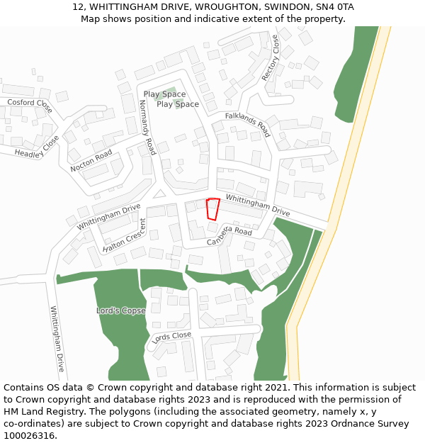 12, WHITTINGHAM DRIVE, WROUGHTON, SWINDON, SN4 0TA: Location map and indicative extent of plot