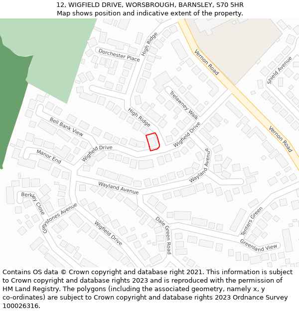 12, WIGFIELD DRIVE, WORSBROUGH, BARNSLEY, S70 5HR: Location map and indicative extent of plot