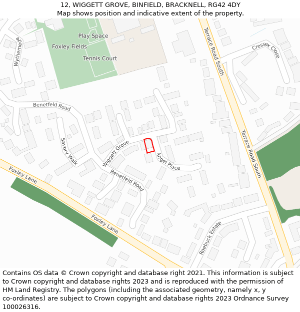 12, WIGGETT GROVE, BINFIELD, BRACKNELL, RG42 4DY: Location map and indicative extent of plot