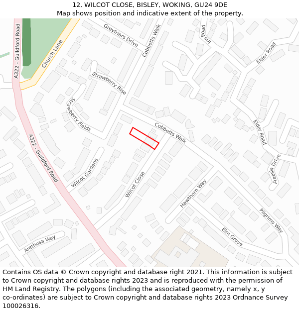 12, WILCOT CLOSE, BISLEY, WOKING, GU24 9DE: Location map and indicative extent of plot