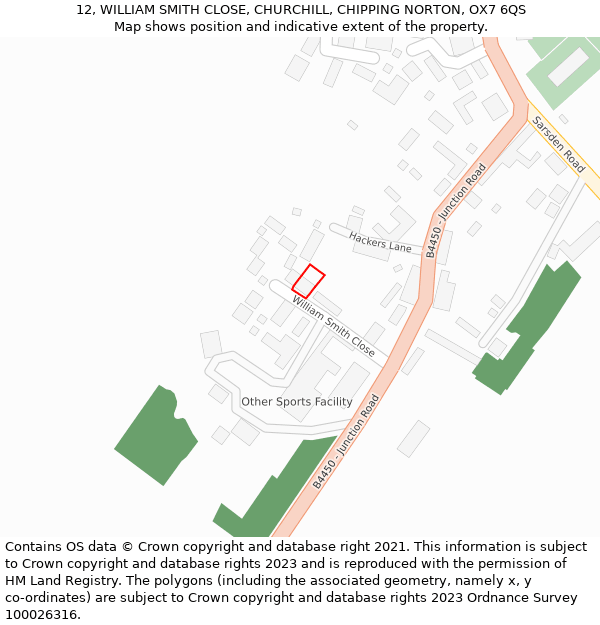 12, WILLIAM SMITH CLOSE, CHURCHILL, CHIPPING NORTON, OX7 6QS: Location map and indicative extent of plot