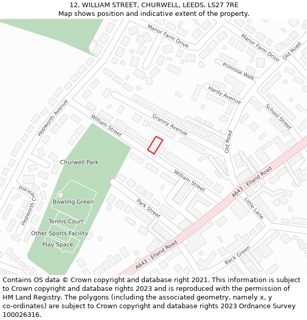 12, WILLIAM STREET, CHURWELL, LEEDS, LS27 7RE: Location map and indicative extent of plot