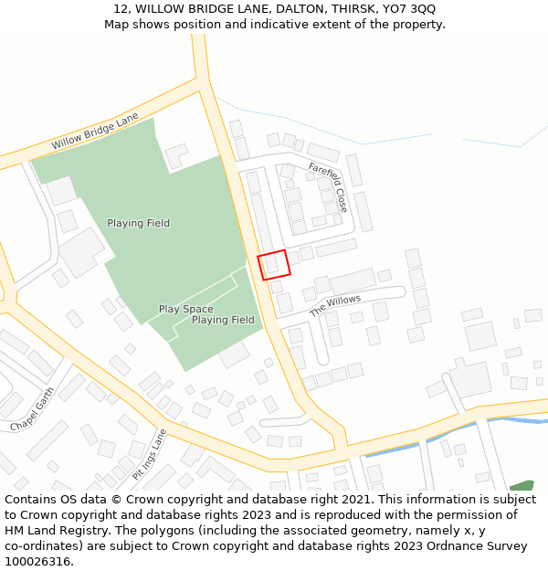 12, WILLOW BRIDGE LANE, DALTON, THIRSK, YO7 3QQ: Location map and indicative extent of plot