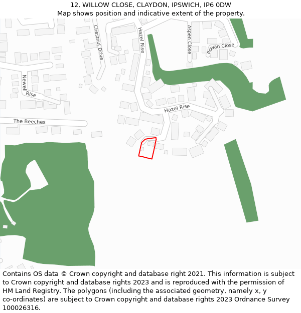 12, WILLOW CLOSE, CLAYDON, IPSWICH, IP6 0DW: Location map and indicative extent of plot