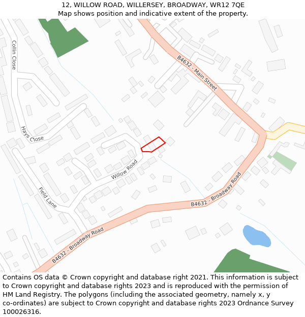 12, WILLOW ROAD, WILLERSEY, BROADWAY, WR12 7QE: Location map and indicative extent of plot