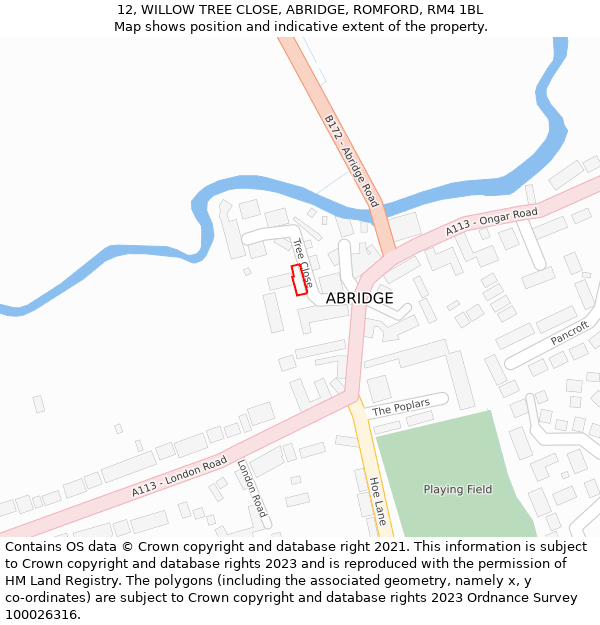 12, WILLOW TREE CLOSE, ABRIDGE, ROMFORD, RM4 1BL: Location map and indicative extent of plot