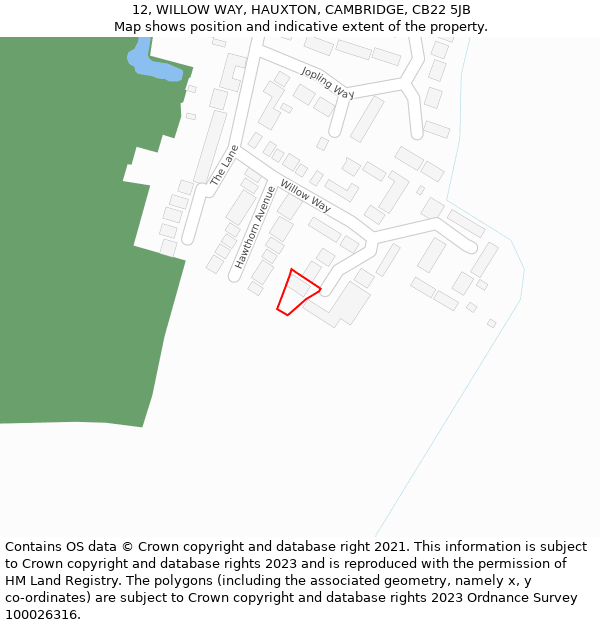 12, WILLOW WAY, HAUXTON, CAMBRIDGE, CB22 5JB: Location map and indicative extent of plot