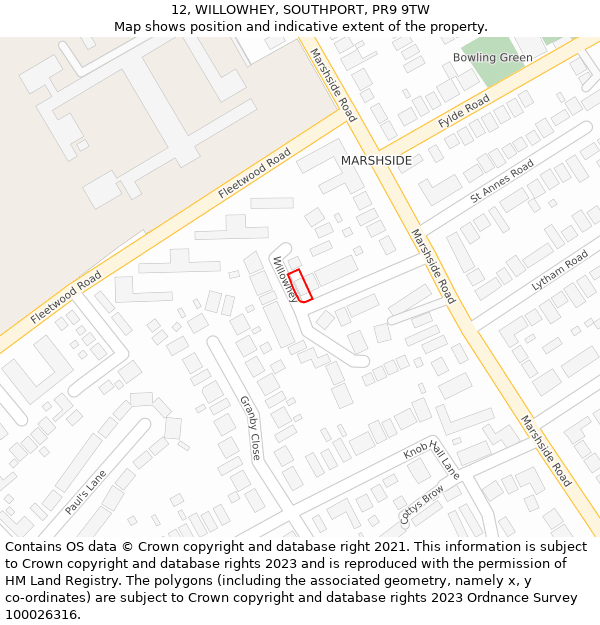 12, WILLOWHEY, SOUTHPORT, PR9 9TW: Location map and indicative extent of plot