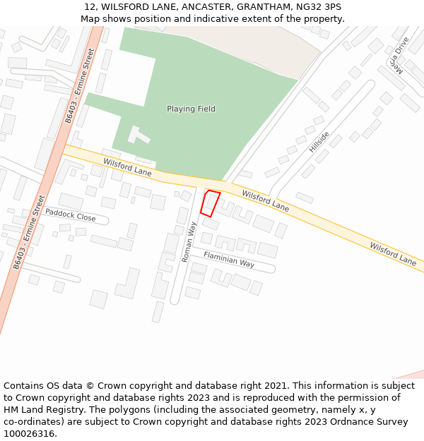 12, WILSFORD LANE, ANCASTER, GRANTHAM, NG32 3PS: Location map and indicative extent of plot