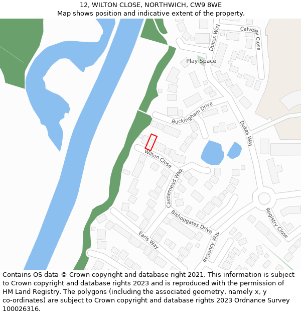 12, WILTON CLOSE, NORTHWICH, CW9 8WE: Location map and indicative extent of plot