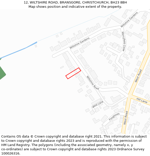 12, WILTSHIRE ROAD, BRANSGORE, CHRISTCHURCH, BH23 8BH: Location map and indicative extent of plot