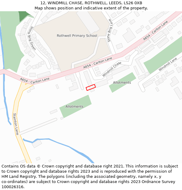 12, WINDMILL CHASE, ROTHWELL, LEEDS, LS26 0XB: Location map and indicative extent of plot