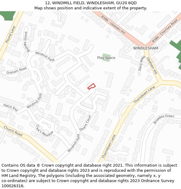 12, WINDMILL FIELD, WINDLESHAM, GU20 6QD: Location map and indicative extent of plot