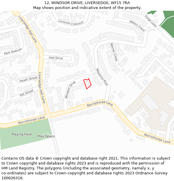 12, WINDSOR DRIVE, LIVERSEDGE, WF15 7RA: Location map and indicative extent of plot