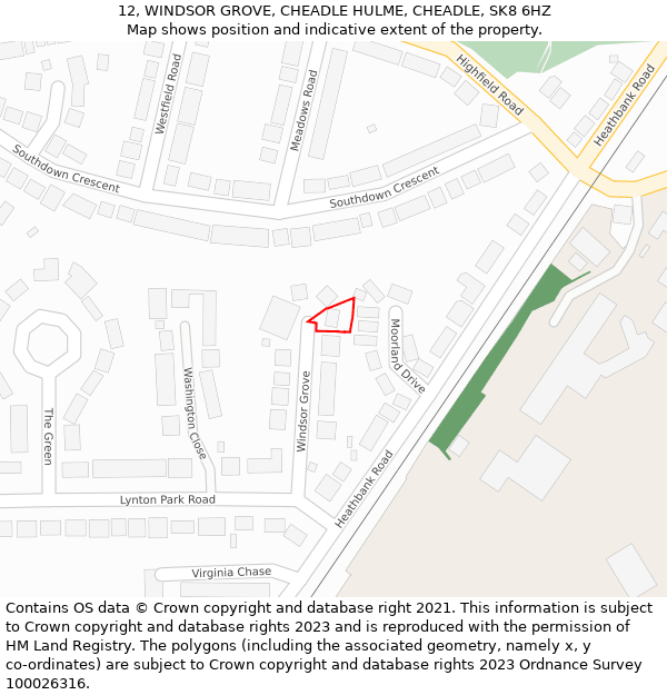 12, WINDSOR GROVE, CHEADLE HULME, CHEADLE, SK8 6HZ: Location map and indicative extent of plot