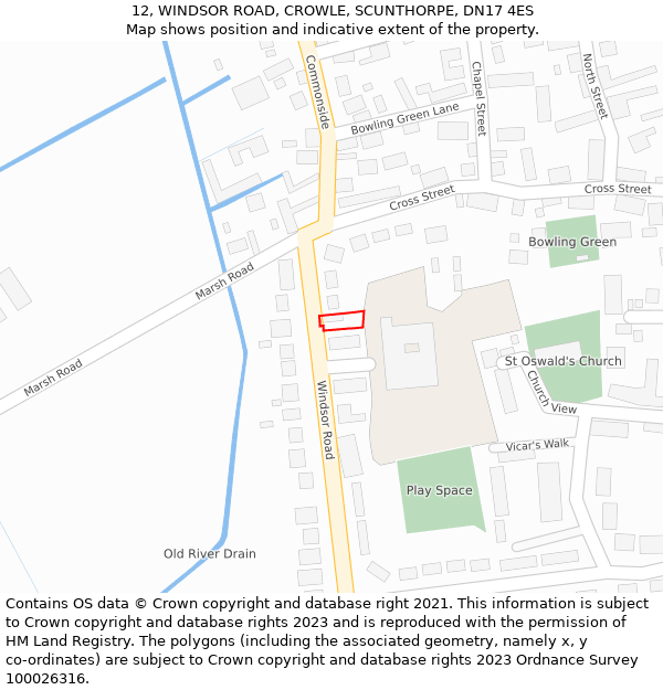 12, WINDSOR ROAD, CROWLE, SCUNTHORPE, DN17 4ES: Location map and indicative extent of plot