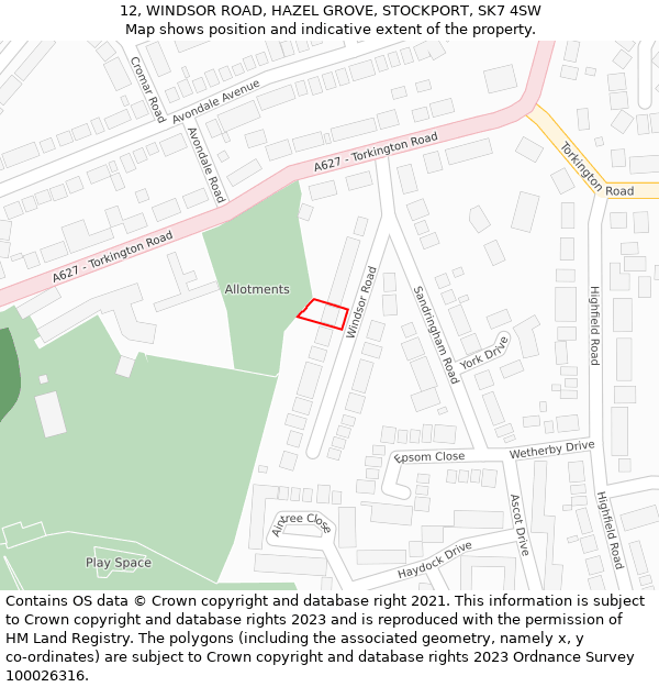 12, WINDSOR ROAD, HAZEL GROVE, STOCKPORT, SK7 4SW: Location map and indicative extent of plot
