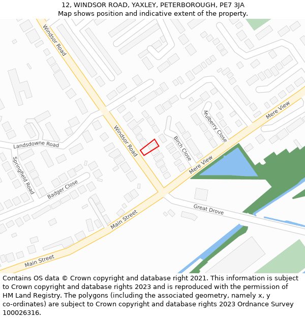 12, WINDSOR ROAD, YAXLEY, PETERBOROUGH, PE7 3JA: Location map and indicative extent of plot