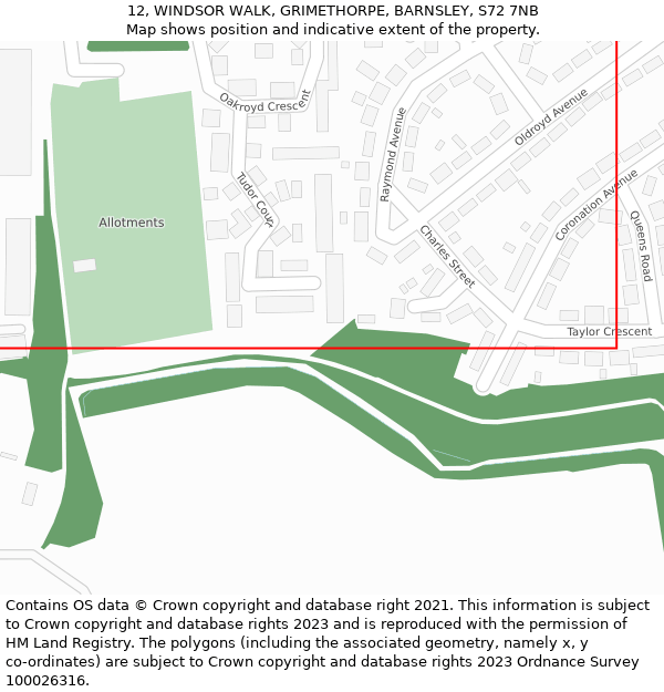 12, WINDSOR WALK, GRIMETHORPE, BARNSLEY, S72 7NB: Location map and indicative extent of plot
