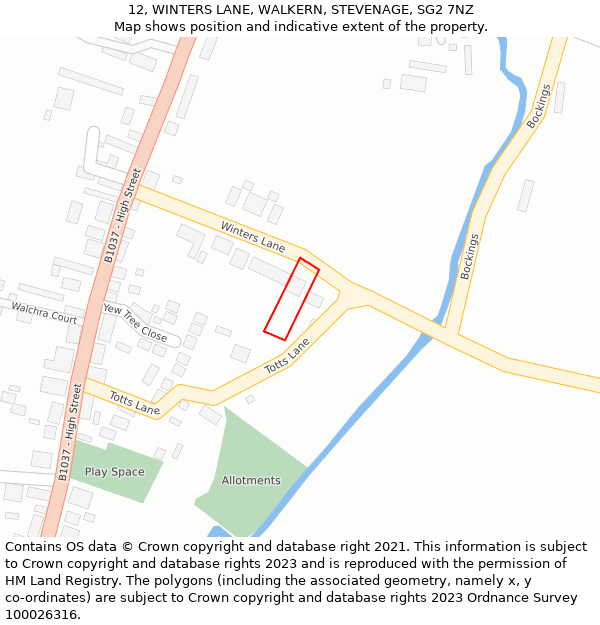 12, WINTERS LANE, WALKERN, STEVENAGE, SG2 7NZ: Location map and indicative extent of plot