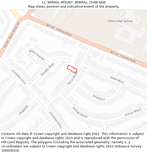 12, WIRRAL MOUNT, WIRRAL, CH48 6EW: Location map and indicative extent of plot