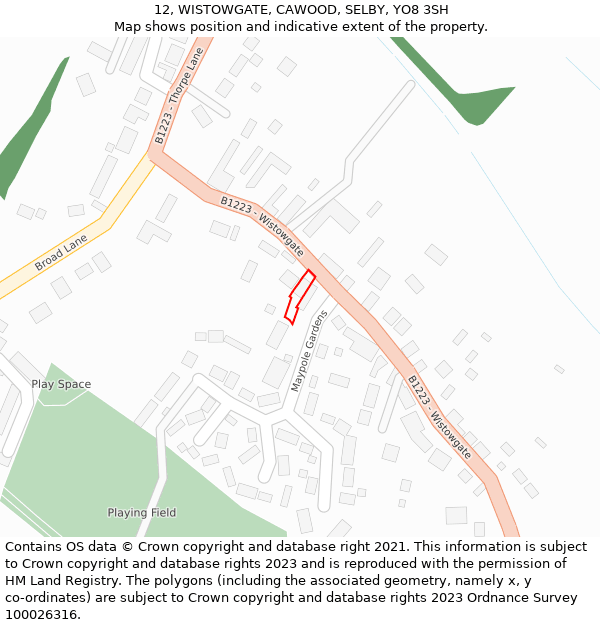 12, WISTOWGATE, CAWOOD, SELBY, YO8 3SH: Location map and indicative extent of plot