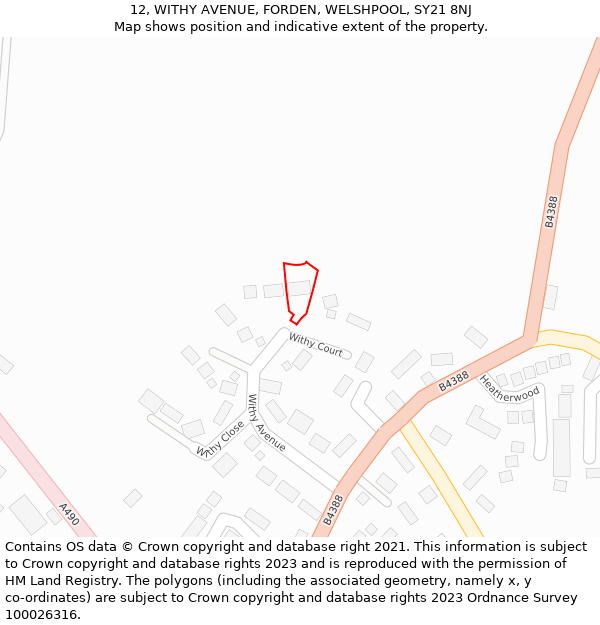 12, WITHY AVENUE, FORDEN, WELSHPOOL, SY21 8NJ: Location map and indicative extent of plot