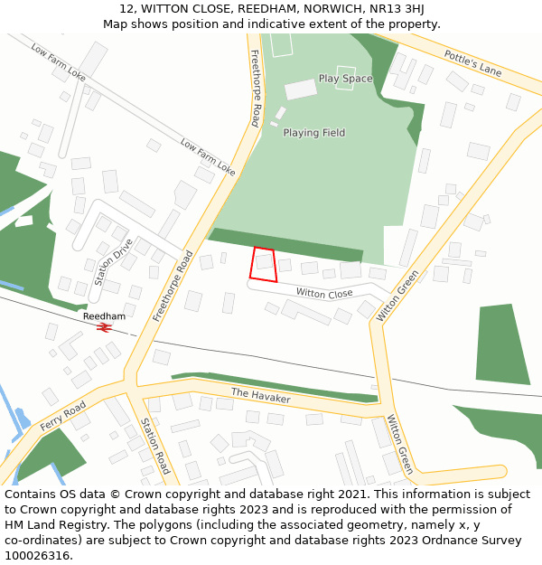12, WITTON CLOSE, REEDHAM, NORWICH, NR13 3HJ: Location map and indicative extent of plot