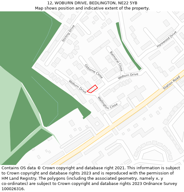 12, WOBURN DRIVE, BEDLINGTON, NE22 5YB: Location map and indicative extent of plot